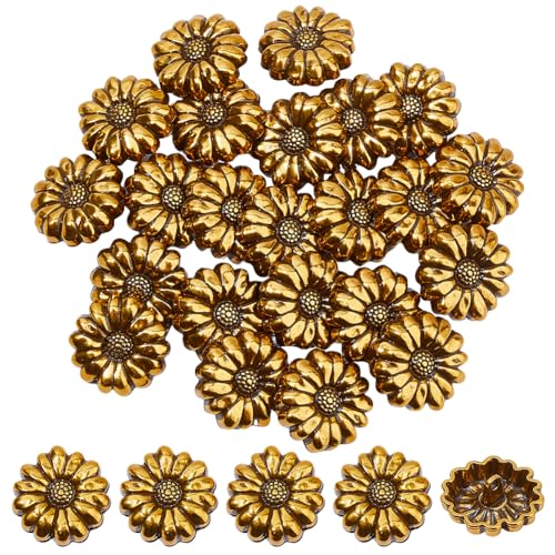 SUPERFINDINGS 24 Stück Blumen Metall Ösenknöpfe Tibetische Sonnenblumen Nähknöpfe Antike Goldene Retro Knöpfe Mit Einem Loch Für Bastelmäntel 22mm von SUPERFINDINGS