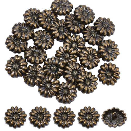 SUPERFINDINGS 24 Stück Blumen Metall Ösenknöpfe Tibetische Sonnenblumen Nähknöpfe Geschnitzte Antik Bronze Retro Knöpfe Mit Einem Loch Für Bastelmäntel 22mm von SUPERFINDINGS