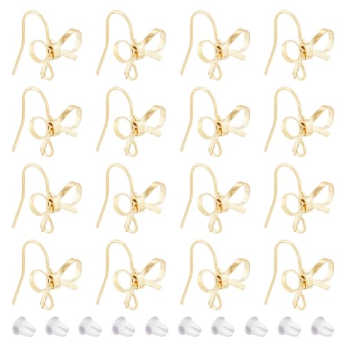 SUPERFINDINGS 24 Stück Bowknot Ohrstecker Messing Ohrstecker Zubehör Goldene Ohrring Zubehör Mit Schlaufe Mit 40 Stück Kunststoff Ohrmuttern Für Baumelnde Ohrring von SUPERFINDINGS