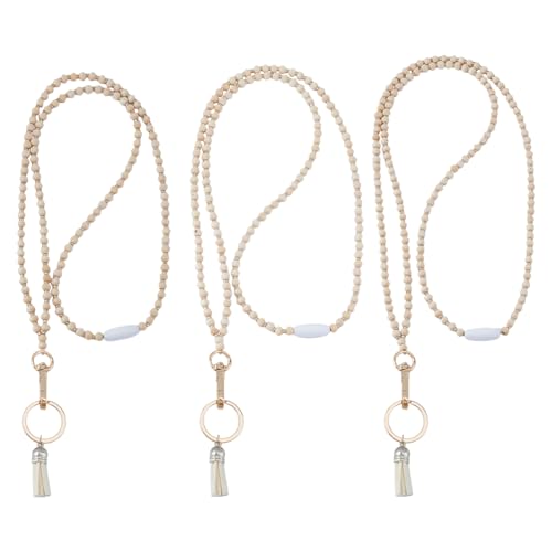 SUPERFINDINGS 3 Stile Lehrer Schlüsselband Mit Ausweishalter Holzperlen Schlüsselbänder Für Ausweisinhaber Schlüssel Brillenketten Für Frauen Bunte Niedliche Ausziehbare Ausweishalter von SUPERFINDINGS