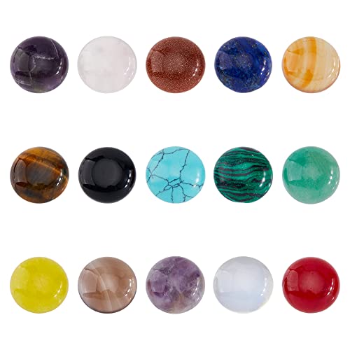 SUPERFINDINGS 30 Stück 15 Stile Natürliche Cabochon Edelsteine 16mm Halbrunde Kuppel Flache Rückseite Quarzsteine Für Halskette Schmuckherstellung DIY Handwerk Handgefertigt von SUPERFINDINGS