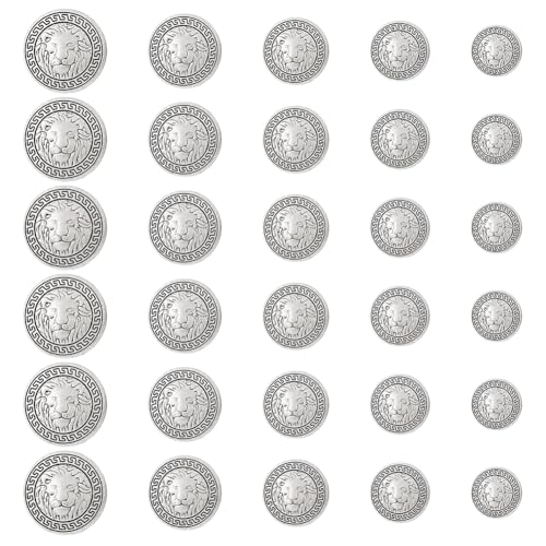 SUPERFINDINGS 30 Stück 5 Stile Silberner Blazerknopf 1 Loch Anzugknöpfe Schaftknöpfe Aus Zinklegierung Für Blazeranzüge Sportmantel Uniform Flache Runde Jackenknöpfe Bohrung: 2mm von SUPERFINDINGS