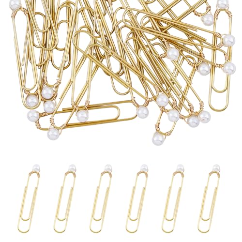SUPERFINDINGS 30 Stück Lange Büroklammern Aus Eisen Nachahmung von Perlen Lesezeichen Goldene 55~56mm Lange Planerklammern Seitenmarkierungen Für Die Organisation von Dokumenten Im Schulbüro von SUPERFINDINGS