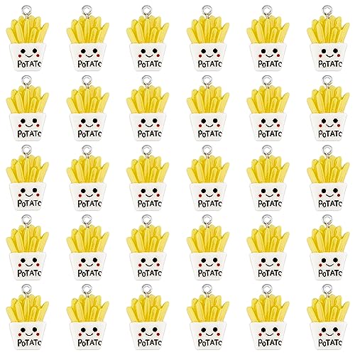 SUPERFINDINGS 30 Stück Undurchsichtige HarzAnhänger PommesFritesCharms Lächeln Gesicht Chips Baumelnde CharmPerlen Niedliche Lustige LebensmittelHarzAnhänger Loch 2mm von SUPERFINDINGS