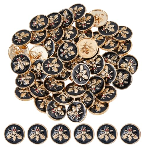 SUPERFINDINGS 32 Stück 1,8 cm Emaille Bienenknöpfe Legierung flach rund 3D Bienenknöpfe Metall Bienenknöpfe Vintage Schwarz Bienenknöpfe für DIY Knopf Nähen Mantel Uniform Anzug Jacke von SUPERFINDINGS