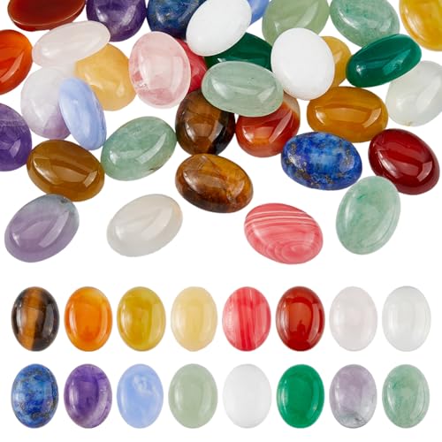 SUPERFINDINGS 32 Stück 16 Stile 16x12mm Edelstein Cabochons Oval Flache Rückseite Natürlicher Cabochon Natürlicher Synthetischer Stein Edelsteine Quarz Chakra Kristallsteinstücke Für Ohrringe von SUPERFINDINGS