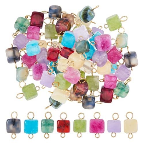 SUPERFINDINGS 32 Stück 8 Farben Naturstein Verbinder Anhänger Würfel Perlen Verbinder Mit 3 Edelstahl Goldenen Doppelschleifen Für Armband Halskette Schmuckherstellung von SUPERFINDINGS