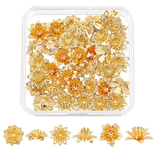 SUPERFINDINGS 36 Stück 3 Stil Messing Perlenkappen Blumenform Perlenkappen Abstandsperlen Blumenperlenkappen Messing Endkappen Golden Spacer Beads Caps Für Armband Halskette Schmuckherstellung von SUPERFINDINGS