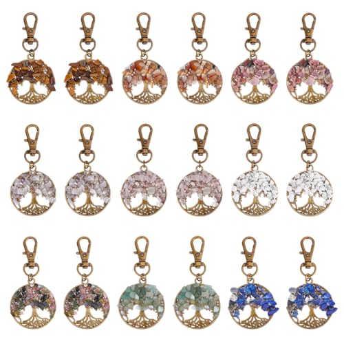 SUPERFINDINGS 36 Stück 9 Stile Baum des Lebens Anhänger Charms Kristall Quarz Anhänger Edelstein Chakra Antik Bronze Schlüsselanhänger Für Halskette Schmuckherstellung Mit Karabinerverschlüssen von SUPERFINDINGS