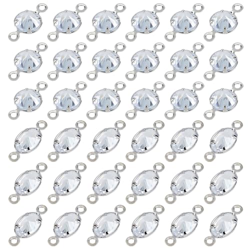 SUPERFINDINGS 36 Stück Cubic Zirkonia Verbinder Silber Gefüllt Kristall Verbinder Schmuck Zubehör Set Runde Glas Verbindungen Strass Anhänger Verbinder Für Halskette Armband Ohrring von SUPERFINDINGS