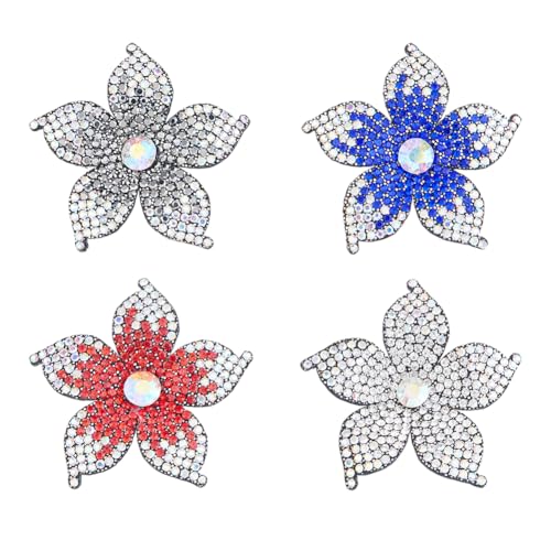 SUPERFINDINGS 4 Farbe 4 Stück Kunstleder Kristall Strass Applikationen Stoff Applikationen Blumen Strass Applikation Strass Aufnäher Aufnähebare Strass Näh Broschen Applikationen von SUPERFINDINGS