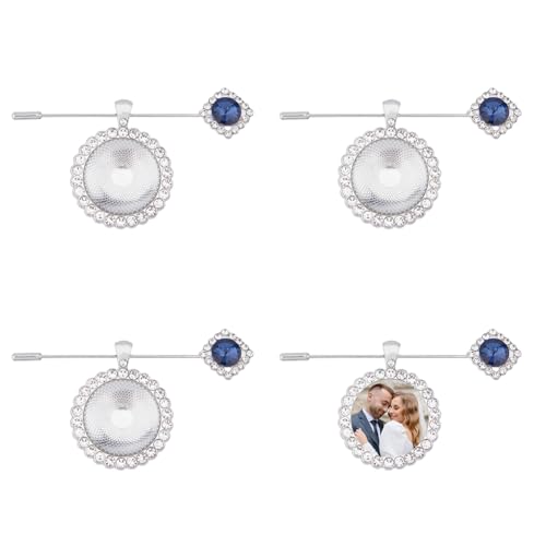 SUPERFINDINGS 4 Set Platin Gedenkstrauß Foto Charm Hochzeitsstrauß Pins Bräutigam Braut Broschen Legierung Strass Hochzeit Boutonniere Pin Pullover Schal Pin von SUPERFINDINGS