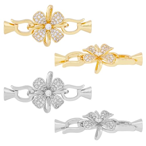 SUPERFINDINGS 4 Stück 2 Farben Messing Pavé Zirkonia Faltverschlüsse Goldene Silberne Blumenverlängerung Verschluss Sechseckige Endkappen Für Schmuckverlängerung von SUPERFINDINGS