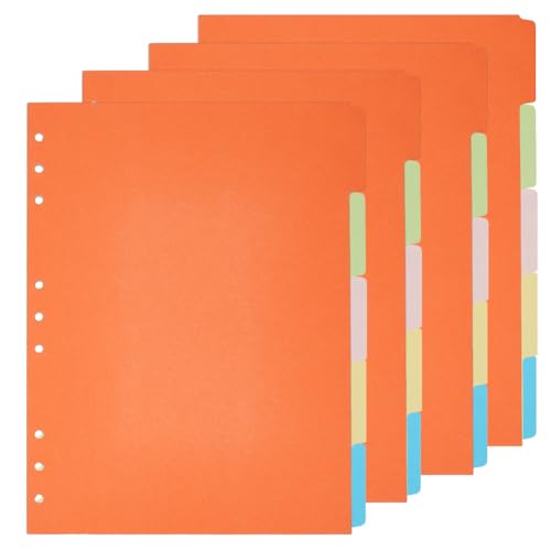 SUPERFINDINGS 4 Stück 5-Tab-Binder-Trennblätter, 29,5 x 24 cm, 9-Ringbuch, B5, Notizbuch, Index-Trennblätter, Papier-Trennblätter-Set mit Registerkarten, bunte beschriftbare Trennblätter für Notizbuch von SUPERFINDINGS