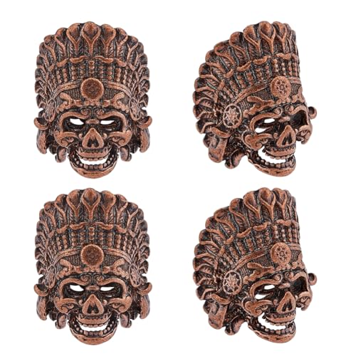 SUPERFINDINGS 4 Stück Tibetischer Stil Legierung Europäische Perlen Totenkopf Schwert Lanyard Perle Indischer Häuptling Große Lochperlen Rote Kupferperlen 22x16x13mm Bohrung: 5mm von SUPERFINDINGS