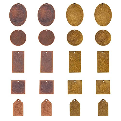 SUPERFINDINGS 40 Stück 10 Stil Messingprägung Blank Tag Anhänger Tibetischer Stil Metallanhänger Flache Runde Münzanhänger Für DIY Armbänder Halsketten Schmuckherstellung Loch 1 mm von SUPERFINDINGS