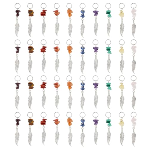 SUPERFINDINGS 40 Stück 10 Stile Natursteinanhänger Chakra Edelstein Mit Federanhänger Kristallsteinschlüsselanhänger Edelstein Schlüsselanhänger Steinornament Dekorationen von SUPERFINDINGS