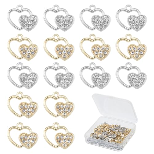 SUPERFINDINGS 40 Stück 2 Farben Strass Herzanhänger Aus Legierung Diamant Charms Links Liebesform Gold Silber Skelettanhänger Für DIY Basteln Armband Schmuckherstellung SUPERFINDINGS 40 Stück 2 Farben Strass Herzanhänger Aus Legierung Diamant Charms Links Liebesform Gold Silber Skelettanhänger Für DIY Basteln Armband Schmuckherstellung von SUPERFINDINGS