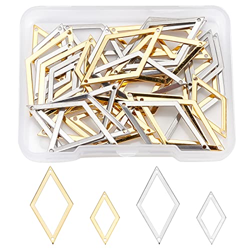 SUPERFINDINGS 40 Stück 2 Stile 304 Edelstahl Glieder Rauten Glieder Verbindungsstück Charms Hohle Offene Lünette Rhombus Geometrische Glieder Charm Für Die Schmuckherstellung von SUPERFINDINGS