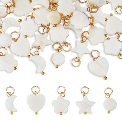 SUPERFINDINGS 40 Stück 5 Stile Natürliche Süßwassermuschel Charmsmond Stern Herz Anhängermit Goldfarbenem Biegering Weißemuschel Charms Für Die Schmuckherstellung Bohrung:4mm SUPERFINDINGS 40 Stück 5 Stile Natürliche Süßwassermuschel Charmsmond Stern Herz Anhängermit Goldfarbenem Biegering Weißemuschel Charms Für Die Schmuckherstellung Bohrung:4mm von SUPERFINDINGS