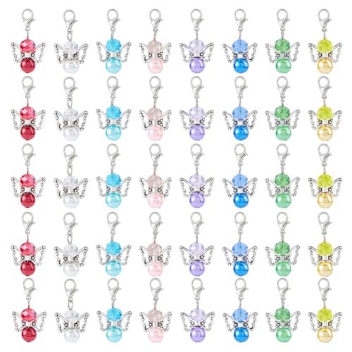 SUPERFINDINGS 40 Stück 8 Farben Engelsflügel Anhänger Schutzengel Anhänger Baumelnde Feen Anhänger Zum Anklipsen Bunte Glasanhänger Mit Karabinerverschluss Für Selbstgemachten Schmuck. von SUPERFINDINGS