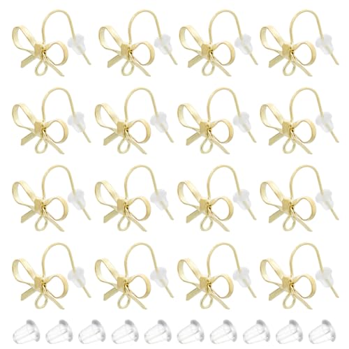 SUPERFINDINGS 40 Stück Schleifen-Ohrring-Haken Messing Schleife Ohrstecker Fliege Ohrdraht Bulk mit 50 Stück Kunststoff-Ohrmuttern Golden 22 Gauge Schmuckherstellung Zubehör DIY Handwerk Frauen von SUPERFINDINGS