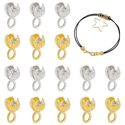 SUPERFINDINGS 40Stk Messing Perlenspitzen Platin & Golden Messing Offene Clamshell Umklappbare Perlenspitzen Knotenabdeckungen Endkappen Für Die Schmuckherstellung 6x11x7mm von SUPERFINDINGS