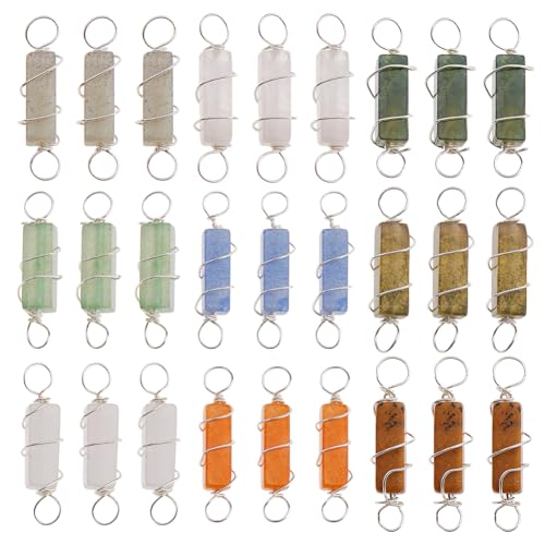 SUPERFINDINGS 45 Stück 9 Farben Natur Edelstein Verbinder Charms Versilbert Quarz Edelstein Anhänger Kupferdraht Wickel Charms Für DIY Ohrring Schmuckherstellung von SUPERFINDINGS