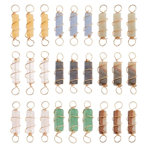 SUPERFINDINGS 45 Stück 9 Farben natürliche Edelstein-Anhänger, vergoldet, Quarz-Edelstein-Anhänger, Kupferdraht, Wickelanhänger für DIY-Ohrringe, Halsketten, Armbänder, Schmuckherstellung von SUPERFINDINGS