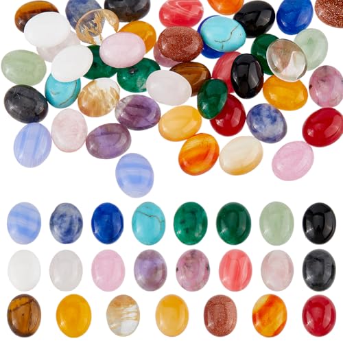 SUPERFINDINGS 46 Stück 23 Stile Edelstein Cabochons Oval Flache Rückseite Natürlicher Cabochon Natürlicher Synthetischer Stein Edelsteine Quarz Chakra Kristallstein Zur Schmuckherstellung von SUPERFINDINGS