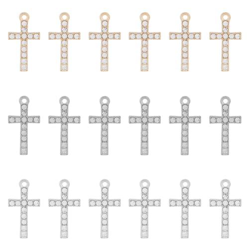 SUPERFINDINGS 48 Stück 3 Farben Legierung Kreuzanhänger Mit Strass Kreuzmuster Anhänger Charms Für Halskette Ohrringe Armband Schmuckherstellung Loch: 1.8mm von SUPERFINDINGS