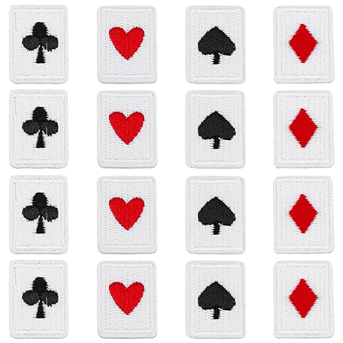 SUPERFINDINGS 48 Stück 4 Stil Spielkarten Aufnäher Polyester Zum Aufbügeln/Aufnähen Poker Applikationen Rot Schwarz Herz Kartenanzüge Diamanten Pik von SUPERFINDINGS