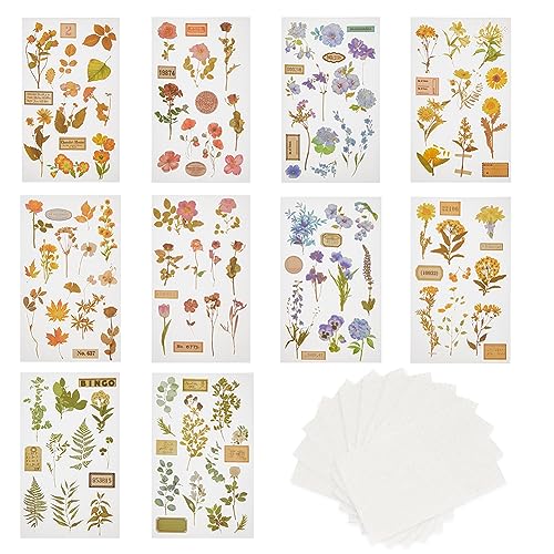 SUPERFINDINGS 5 Sets 10 Stile Rub On Transfer Aufkleber Scrapbook Floral Deko Aufkleber Set Mit Transfer PET Aufklebern Baumwoll Leinen Blumen Scrapbooking Aufkleber Für Papierstoff von SUPERFINDINGS