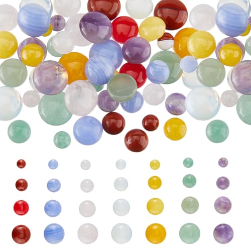 SUPERFINDINGS 56 Stück 28 Stile Natürlicher Edelstein Cabochon Kristallquarz Cabochon Flache Rückseite Halbrunde Cabochons Kein Loch Gemischte Steine Edelsteine Für Halskette 6/8/10/12mm von SUPERFINDINGS