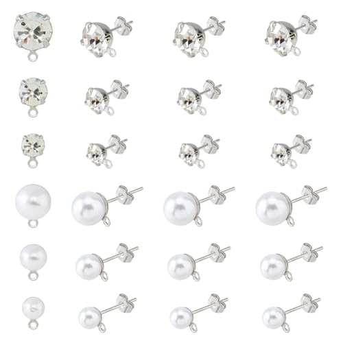 SUPERFINDINGS 6 Paar Cubic Zirkonia Perlenohrringe Mit 2 Stück Ohrenstecker 3mm/4mm/5mm Edelstahl Runde Klare Perlenohrringe Mit Flacher Rückseite Für Hochzeit von SUPERFINDINGS