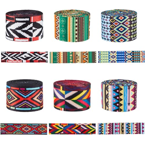 SUPERFINDINGS 6 Rolle 2 Yards Polyester Vintage Jacquard Bandbesatz Dickes Besticktes Spitzenband 6 Farben Ethnische Stickerei Spitzenbesatz Fransen Boho 1 1/2mm von SUPERFINDINGS