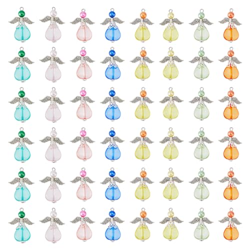 SUPERFINDINGS 6 Sets 48 Stück Acryl Anhänger Mit Legierungszubehör Im Tibetischen Stil 8 Farben Engelsflügel Charms Perlen Perlen Blumen Anhänger SUPERFINDINGS 6 Sets 48 Stück Acryl Anhänger Mit Legierungszubehör Im Tibetischen Stil 8 Farben Engelsflügel Charms Perlen Perlen Blumen Anhänger von SUPERFINDINGS