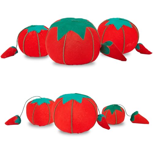 SUPERFINDINGS 6 Stück Nadelhalter Für Tomatennadeln Süße Nadelkissen Mit Fruchtnadeln 3.62 7.28(1) cm Rote Nadelkissen Aus Baumwolle Tragbare Aufbewahrung Für Sticknadeln Zum Nähen von Hand von SUPERFINDINGS