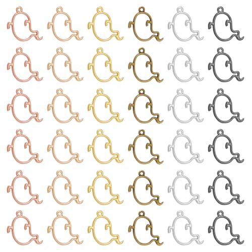 SUPERFINDINGS 60 STK 6 Farben Geister Charms Legierung Offene Lünette Anhänger Geist Hohlrahmen Charms Halloween Thema Charms Schmuckherstellung Charms Zubehör Bohrung: 1.5mm von SUPERFINDINGS