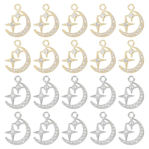 SUPERFINDINGS 60 Stück 2 Farben Mond Stern Charme Himmelsanhänger Aus Legierung Mit Strass Anhängern Aus Zirkonia Monddiamant Anhänger Für Die Herstellung von DIY Schmuck von SUPERFINDINGS