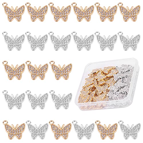 SUPERFINDINGS 60 Stück 2 Farben Schmetterling Legierung Strass Anhänger 19.5x16.5mm Silber Und Hellgold Kristall Schmetterling Hängend Baumelnde Ende Charms Für DIY Halskette Bohrung: 1.6mm SUPERFINDINGS 60 Stück 2 Farben Schmetterling Legierung Strass Anhänger 19.5x16.5mm Silber Und Hellgold Kristall Schmetterling Hängend Baumelnde Ende Charms Für DIY Halskette Bohrung: 1.6mm von SUPERFINDINGS