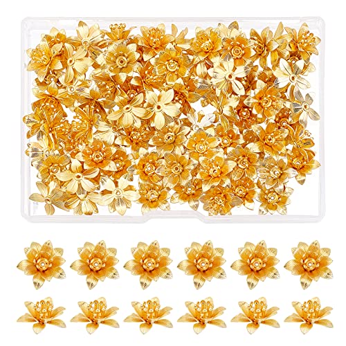 SUPERFINDINGS 64 Stück 16mm Messing Blumen Perlenkappen Goldene 3D Multi Blütenblatt Blumen Perlen Endkappen Metallperlen Abstandshalter Für Schmuck DIY Halsketten Armbänder Bohrung: 0.8mm von SUPERFINDINGS