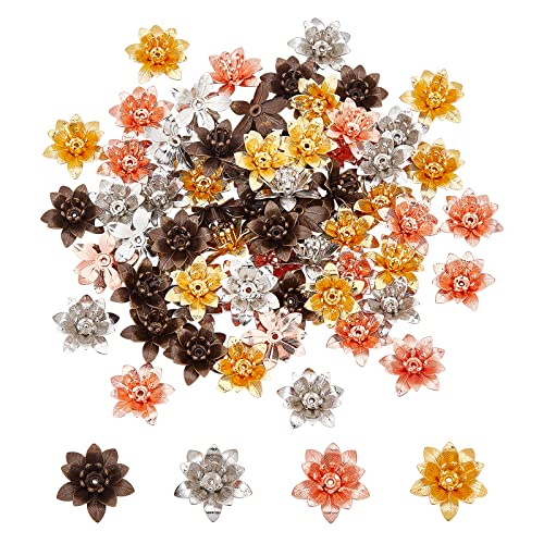 SUPERFINDINGS 64pcs 4 Farben 3D Flower Bead Caps 16x6.5mm Multi Petal Flower Messing Bead Caps Spacer Bead Für Armband Halskette Schmuckherstellung von SUPERFINDINGS