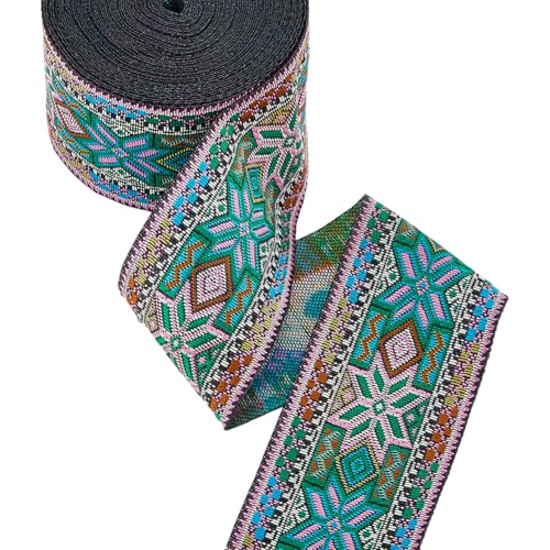 SUPERFINDINGS 7.66 Yard (7m)/Stück Polyester Jacquard Blumenbänder Limettengrüne Spitzenborte Vintage Blumenmuster Aufbügeln Jacquardborte Zum Nähen von Dekorationszubehör Verzierung von SUPERFINDINGS