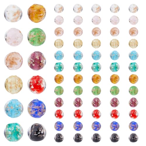 SUPERFINDINGS 72 Stück 12 Farben Leuchtende Lampwork Perlen Rund Mit Abstand Gemischte Farben Leuchtende Glasperlen 8mm Goldene Sandperlen Die Im Dunkeln Leuchten von SUPERFINDINGS