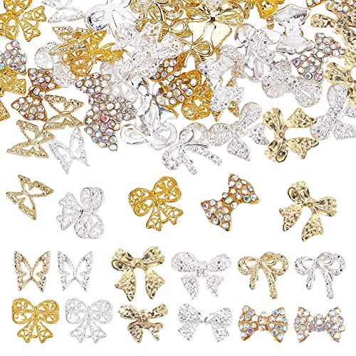 SUPERFINDINGS 72 Stück 12 Stile Bögen Nail Art Dekoration 3D Schmetterling Legierung Strass Nagel Charms Bowknot Nail Art Dekoration Für Nägel Handy Charm DIY Bastelzubehör von SUPERFINDINGS