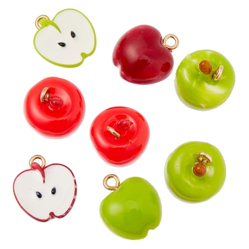 SUPERFINDINGS 8 Stück 4 Stile Apfel Frucht Anhänger Harz 3D Apfel Anhänger Anhänger Niedliche Lebensmittel Süße Apfel Anhänger Mit Aufhängeschlaufen Für Schlüsselanhänger DIY Schmuckherstellung von SUPERFINDINGS