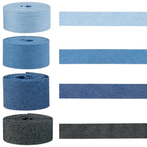 SUPERFINDINGS 8 m 4 Farben Denim-Polyester-Bänder, Stoffband, Jeansband, Jeansstoff, Bänder für Geschenke, Verpackungen, Haare, Nähzubehör, Hochzeitsdekoration, Breite: 25 mm SUPERFINDINGS 8 m 4 Farben Denim-Polyester-Bänder, Stoffband, Jeansband, Jeansstoff, Bänder für Geschenke, Verpackungen, Haare, Nähzubehör, Hochzeitsdekoration, Breite: 25 mm von SUPERFINDINGS
