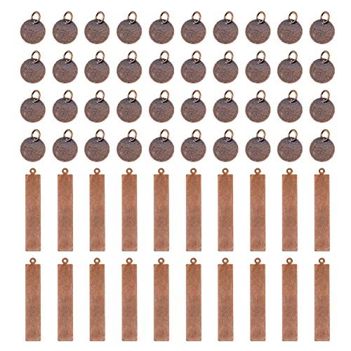 SUPERFINDINGS 80 Stück 2 Stil Rot Kupfer Messing Rechteckig Und Flach Rund Gestanzt Blanko Anhänger DIY Tag Halskette Charm Bar Und Kreis Anhänger Loch 1mm 4mm von SUPERFINDINGS