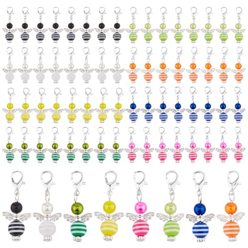 SUPERFINDINGS 80 Stück Engel Schutzengel Anhänger 8 Farben Engel Charm Clip Typ Farbe Perlen Schutz Charm Reißverschluss Anhänger mit Karabiner Klaue Verschluss für DIY Schmuck Herstellung Geschenke von SUPERFINDINGS